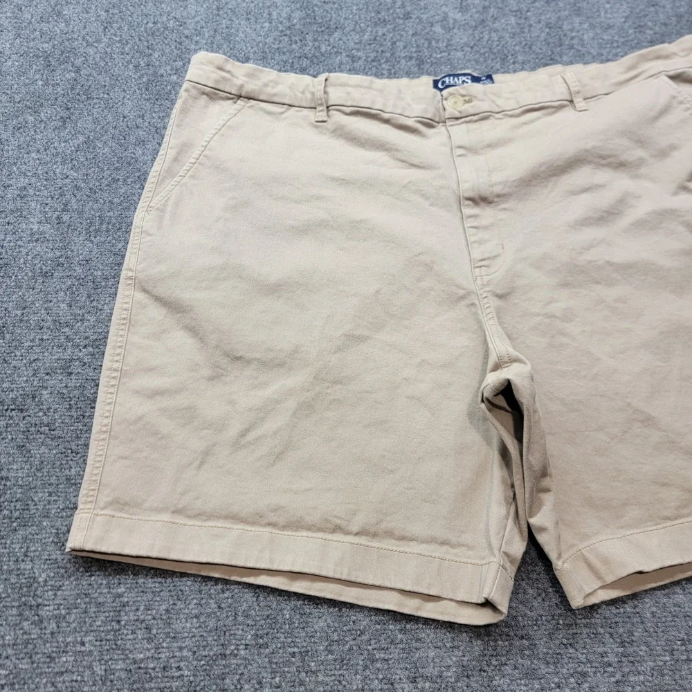 Chaps Mens Khaki Tan Stretch Chino Shorts Size 48 Flat Front Cotton Twill Casual